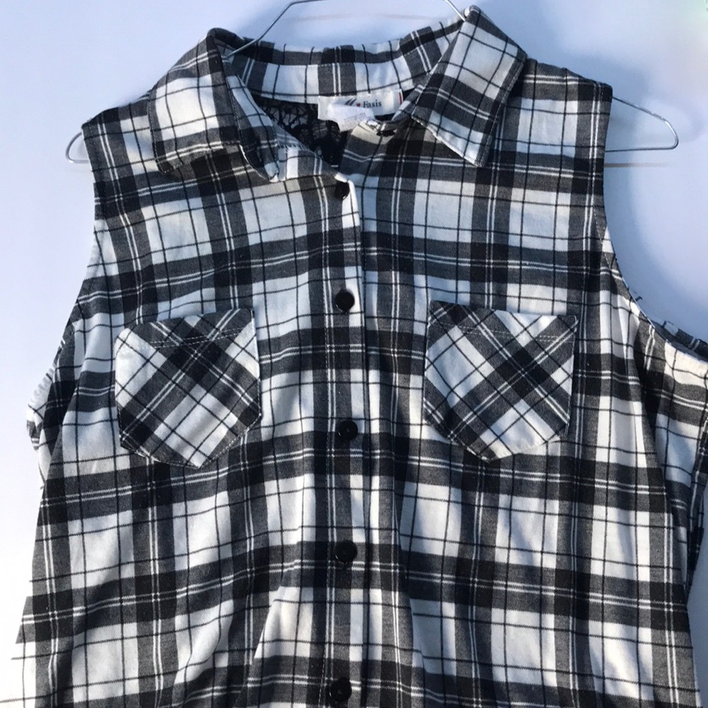 Flannel tank top with lacy back large